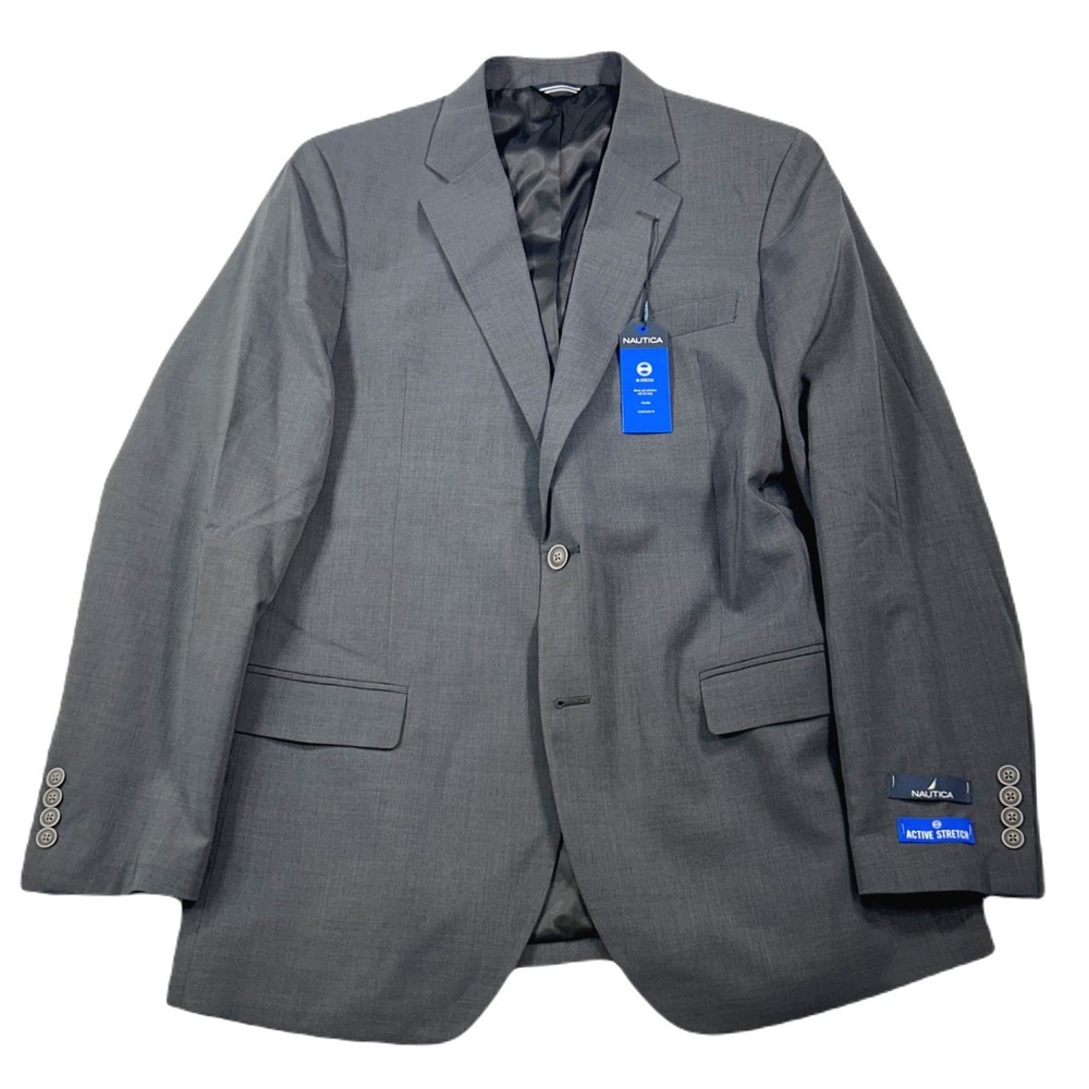 Nautica Blazer Mens 42L 42 Charcoal Grey Modern-Fit Stretch Suit Jacket $295 NEW